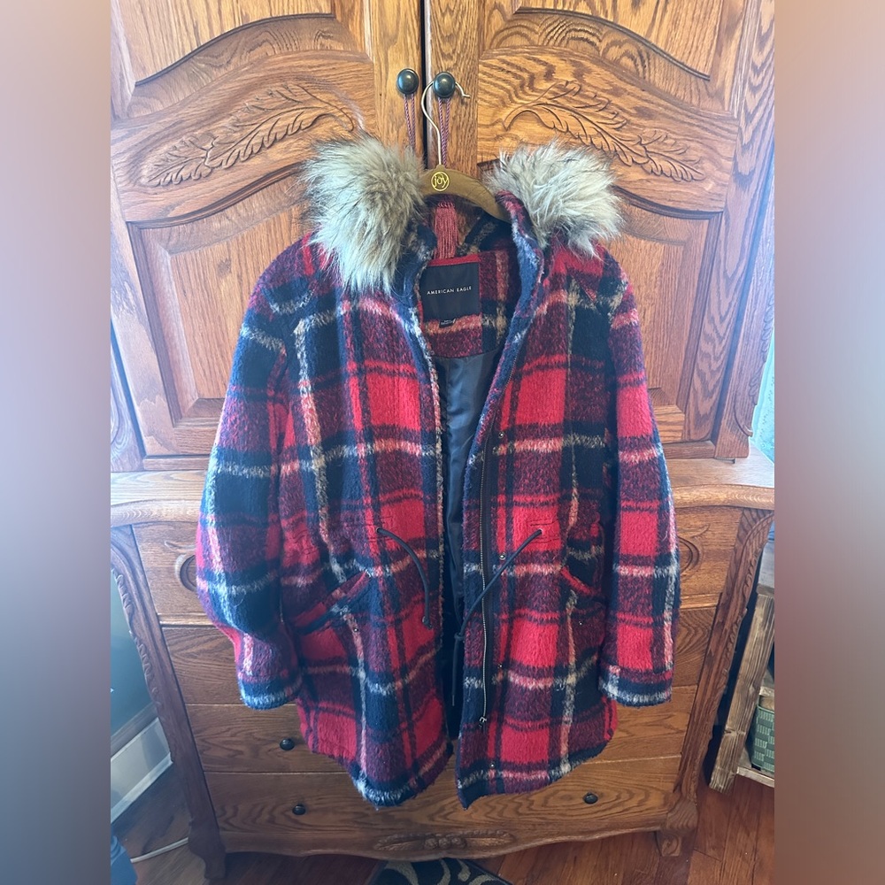 American Eagle Heavy Plaid Winter Coat